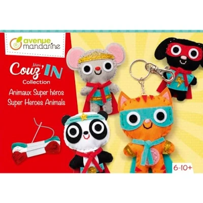 Image of Avenue Mandarine KC146C Creative Box, Mini Couz&#039;IN Super Heroes Manual Activity Kit Contains Felt Elements Threads Plastic Needle Wadding Key Ring