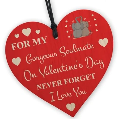 Image of Red Ocean Valentines Day Gift For Him Her Wooden Hanging Heart Soulmate Gifts Couple Boyfriend Girlfriend Husband Wife Valentine&#039;s Keepsake