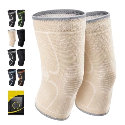 Image of CAMBIVO Knee Support Men/Women 2 Pack, Brace Compression Sleeves for Running, Gym, Weight Lifting, Hiking, Walking, Sports, Volleyball