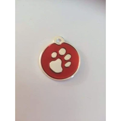 Image of Surrey Feed SMALL RED DISC with Silver Paw Print Design. Engraved Cat/Dog/Pet ID NAME Tag. Pet Fashion Very Elegant. PLEASE EMAIL US ENGRAVING DETAILS WHEN PLACING YOUR ORDER.