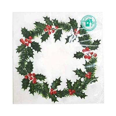 Image of Talking Tables Pack of 20 Large Christmas Dinner Napkins Holly Wreath Design Perfect Party Decoration for Your Xmas Table Home Compostable and Recyclable