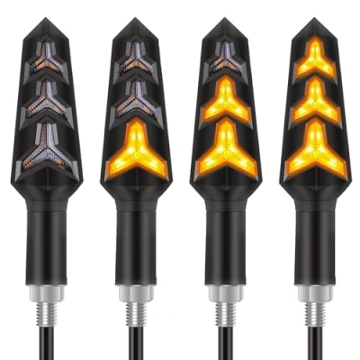 Image of Kinstecks 4PCS Motorcycle Indicators Flowing Turn Signal Lights Motorbike Turning 12V 12 LEDs Bulbs for Scooter Quad Cruiser Off Road Y Shape