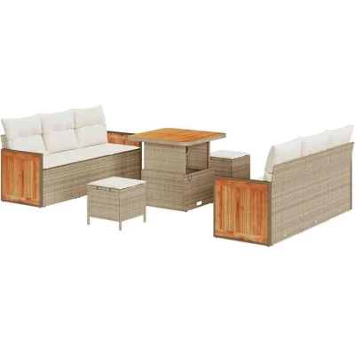 Image of vidaXL 9 Piece Garden Sofa Set with Cushions Beige Poly Rattan Acacia