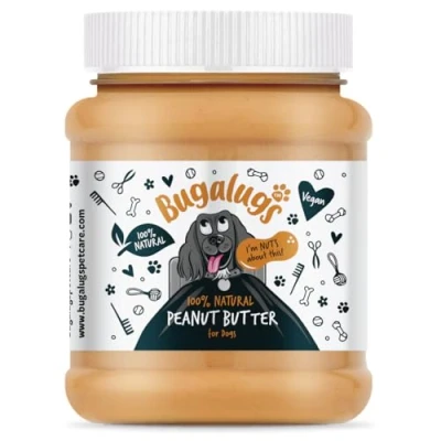Image of Bugalugs Dog Peanut Butter 100% Natural For Dogs &amp; Puppy Food Toppers Lick Mats Protein Treat Paste Free From Palm Oil, No Sugar or Xylitol (340g Butter)