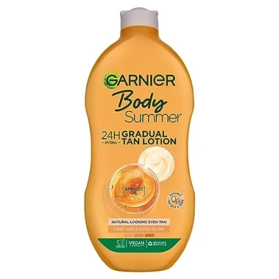 Image of Garnier Summer Body Gradual Tan Moisturiser, For A Radiant, Sun Kissed Glow, Suitable Face and Body, 24 Hour Hydration Natural Even Tan, Fast Absorption, Vegan Formula, Deep, 250 ml