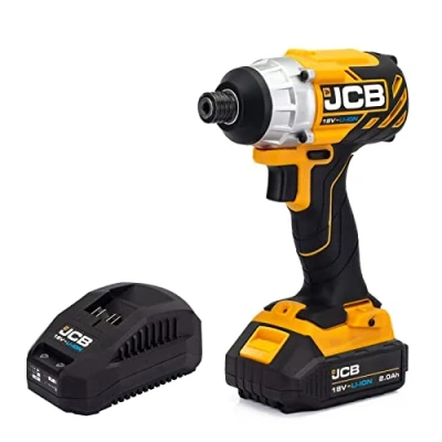 Image of JCB 18V Brushless Cordless Impact Driver, 2.0Ah Battery, Fast Charger, Variable Speed &amp; 1/4&quot; Hex Quick Change Chuck, 180Nm Torque, LED Light Belt Clip, 3 Year Warranty