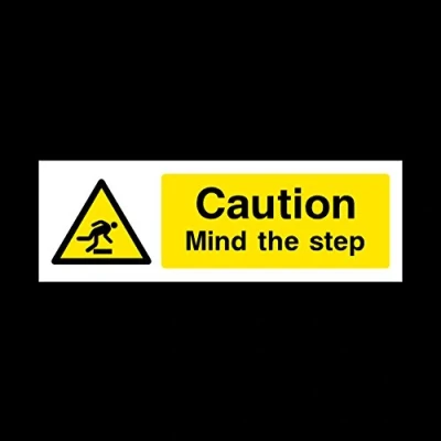 Image of 2x Mind the step warning Sign 300mm x 100mm Self Adhesive Sticker (WG11)