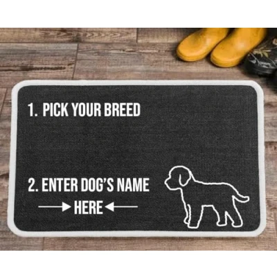 Image of Pet REBELLION Extra Large Personalised Absorbent Machine Washable Food Mat For Dogs Feeding Bowls Non Slip Reduces Movement Rounded Corners to Stay Flat (Cockapoo Charcoal)