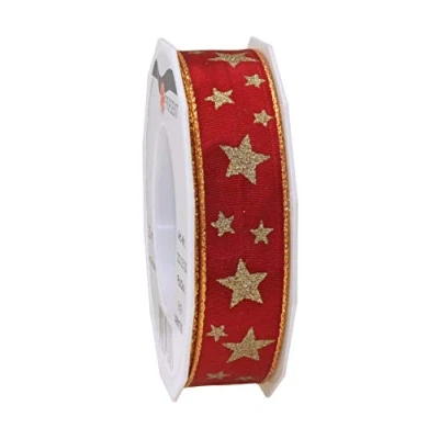 Image of Präsent Arktis Wired &amp; Printed Ribbon Ruby Red 25 mm Width, 20 m Length