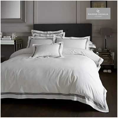 Image of Gaveno Cavailia Hotel Collection Single Duvet Set Devore White/Black, Luxury Elegant Bedding, 2 Piece Cotton Blend Bedlinen, Easy Care DuvetCover Bedset, 1 Quilt Cover and Pillow Case