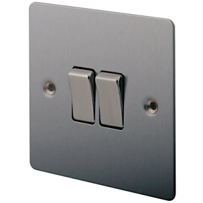 Image of Screwless Flat Plate Brushed Stainless Steel 10AX Light Switch 2 Gang Way by British General