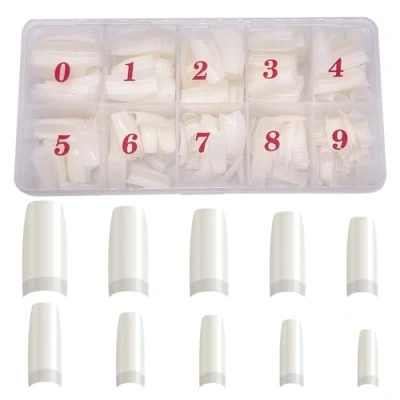 Image of WJIASI Natural False Nails Oval French Acrylic Artificial Tips for Girls Women Color (500 Pieces,10 Sizes)