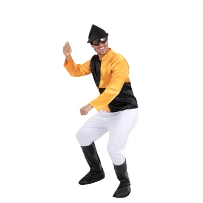 Image of Smiffys Costume &amp; Party Mens Orange and Black Jockey Fancy Dress Adult Stag Do Races Up Large