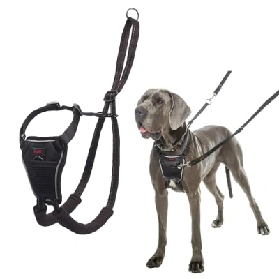 Image of HALTI No Pull Harness Size Large, Professional Dog to Stop Pulling on the Lead, Easy Use, Anti Training Aid, Adjustable, Reflective and Breathable, For Large Dogs, Black