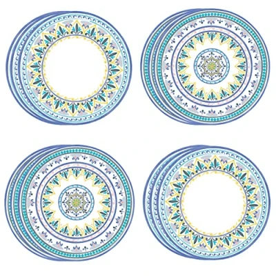 Image of Talking Tables Moroccan Geometric Yellow &amp; Blue Paper Plates Bold Colourful Disposable Party Tableware for Summer, Birthday, Recyclable 12 Pack,23 centimeters
