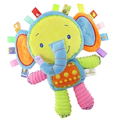 Image of Inchant Taggies Security Blanket Elephant Stuffed Toy, Baby Plush Sensory Toy with Ribbons &amp; Rattle,Baby Gifts for Infant，Toddlers