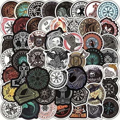 Image of 100Pcs Totem Stickers Laptop Car Scrapbook Phone Computer Skateboard Ancient Viking Rune Vinyl Waterproof Aesthetic Personalised for Teens Boys Girls Adults Children