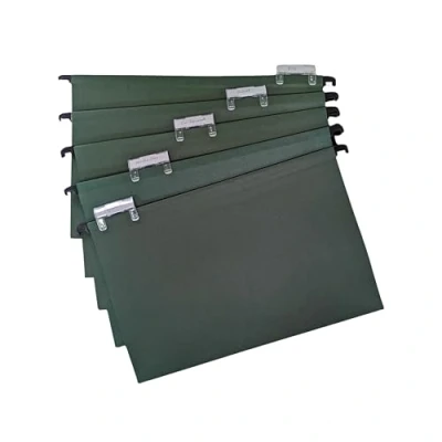 Image of Cathedral Products A4+ (Foolscap) Green Manilla Suspension Files with Clip on Index Tabs and Inserts Pack of 20