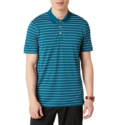 Image of Amazon Essentials Men&#039;s Slim Fit Quick Dry Golf Polo Shirt, Blue White Mini Stripes, XXL