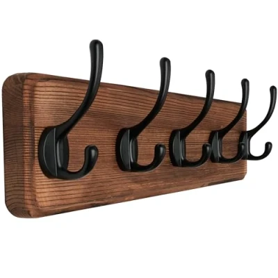 Image of SKOLOOFarmhouse Style Wall Mounted Coat Rack, Pine Solid Wood Hook Hanger 5 Hooks for Hanging Clothes Robes Towels Coats