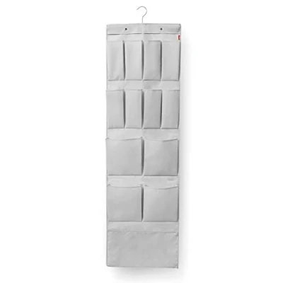 Image of Rayen Multi Purpose Rack. Over Door Organiser with Hooks, Ideal for Shoes, Bags or handkerchiefs, Light Grey, 45 x 120 150 cm