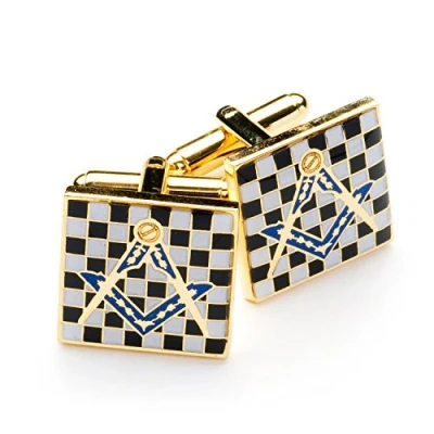 Image of THE MASONIC COLLECTION Pavement Design Gold Plated Freemasons Mens Cufflinks Gift Box