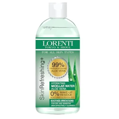 Image of Lorenti Skin+ Micellar Water For Waterproof Makeup Facial Cleanser &amp; Remover 0% Make Up Residue Any Skin Type 13.5 Fl Oz Aloe Vera 400 ml