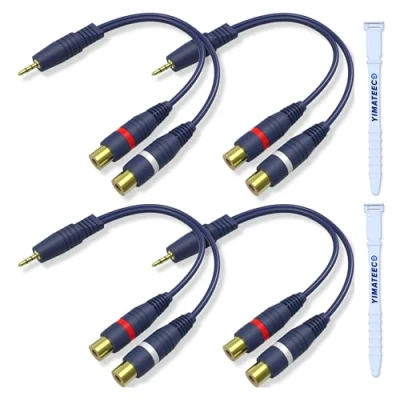 Image of YIMATEECO 3.5mm to RCA Cable, Splitter Cables AV Cable 1 Male 2 Female Y Adapter for Subwoofer, Speaker, AMP, Turntable, Home Theater(3.5 4Pcs)