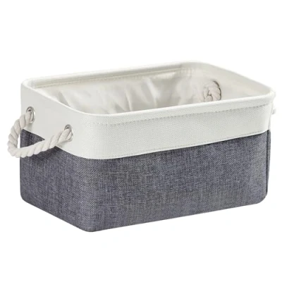 Image of Mangata Fabric Storage Boxes, Collapsible Baskets with Rope Handles for Cupboards, Shelves, Wardrobe, Toys, Clothes (Medium, Cold Grey White)