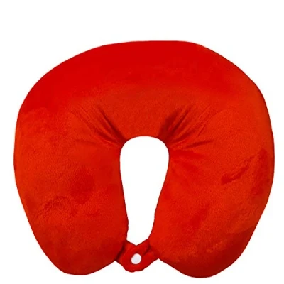 Image of Large Micro Bead Travel Neck Pillow Aeroplane CAR Soft Velvet Cushion (Red)