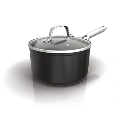 Image of Ninja ZEROSTICK Essentials Cookware 16cm Saucepan with Glass Lid, Non Stick, Long Lasting Forged Aluminium Saucepan, Induction Compatible, Oven Safe to 260C, Black C10216UK