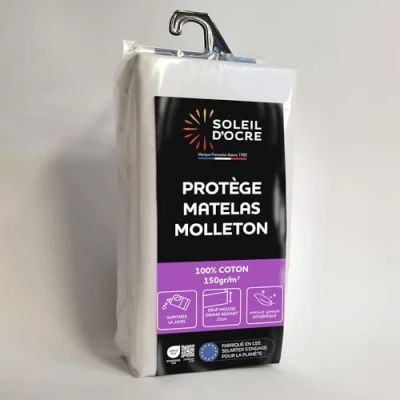 Image of Soleil d&#039;ocre Flanelle Mattress Protector, Cotton, 140 x 190 cm, White