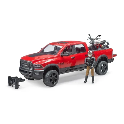 Image of Bruder RAM 2500 Power wagon, Scrambler Ducati Desert Sled and driver 1:16 Toys