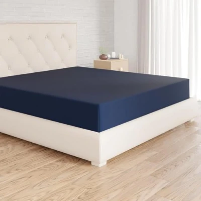 Image of Amazon Basics Soft Microfibre Super King Fitted Sheet, Deep Pocket 12 inch (30 cm), Navy Blue