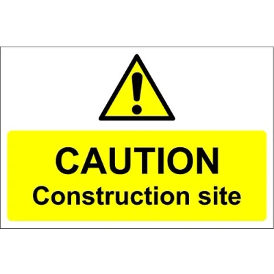 Image of Caution Construction site Sign Self Adhesive Sticker 300mm x 200mm