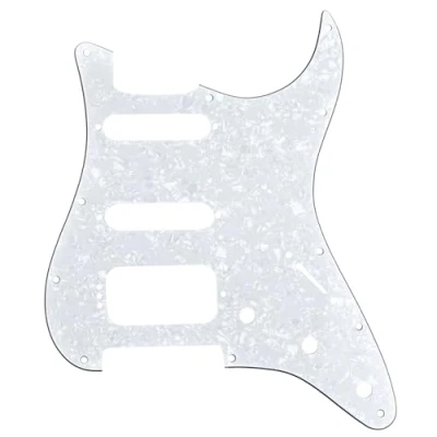 Image of Musiclily Pro 11 Hole Round Corner HSS Guitar Strat Pickguard for USA/Mexican Stratocaster 4 screw Humbucking Mounting Open Pickup, 4Ply White Pearl