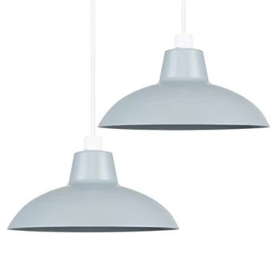 Image of MiniSun Pair of Retro Style Gloss Grey Metal Easy Fit Ceiling Pendant Light Shades Complete with 10w LED GLS Bulbs [3000K Warm White]