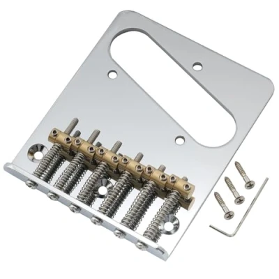 Image of Musiclily Pro 54mm Tele Bridge with Modern Barrel Brass 6 Saddles and Steel Plate for Telecaster Style Electric Guitar, Chrome