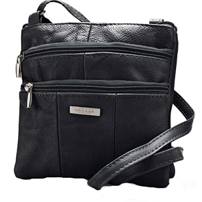 Image of Lorenz Ladies Small Genuine Soft Leather Cross Body / Shoulder Bag (1) # 1941 Black
