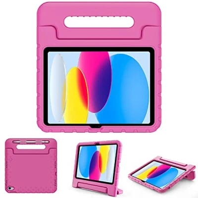 Image of ProCase Kids Case for iPad 10th Generation with Pencil Holder, 10 10.9 Inch 2022 Shockproof Lightweight Stand and Convertible Handle Child Boys Girls Toddlers Pink