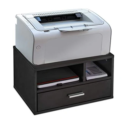 Image of Relaxdays Printer Stand, Desk Tidy, 3 Compartments, Organiser, Tabletop Shelf for Office, HWD: 22 x 40 30 cm, Black