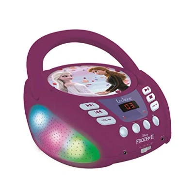 Image of Lexibook RCD109FZ Disney Frozen 2 Bluetooth CD Player for Kids Portable, Multicoloured Light Effects, Microphone, Aux in Jack, AC or Battery Operated, Girls, Boys, Violet