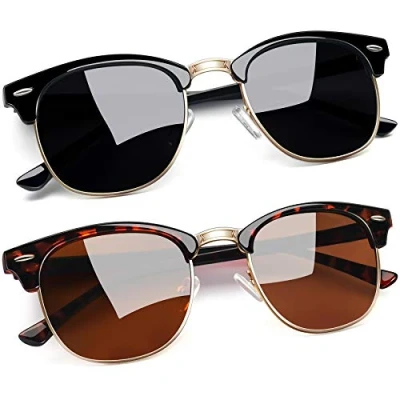 Image of Joopin Semi Rimless Polarized Sunglasses Man, UV400 Protection Classic Horn Rimmed Sun Glasses for Men Women (Brilliant Black+Leopard)