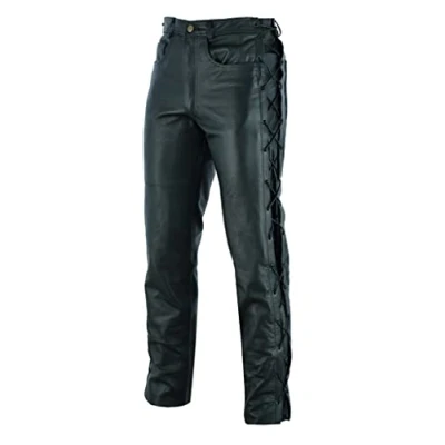 Image of Texpeed Mens Leather Casual Laced Trousers Top Grain Motorcycle Motorbike Biker Style Jeans/Pants Black 34&quot;
