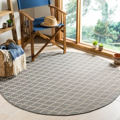 Image of SAFAVIEH Trellis Rug for Indoor &amp; Outdoor Courtyard Collection, Short Pile, in Anthracite and Beige color, 160 X cm