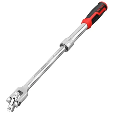 Image of MAXPOWER Extendable Breaker Bar, Telescopic Bar 360Flex Head Cheater with Dual Drive 1/2 Inch &amp; 3/8 Inch, 340mm 485mm Length Adjustment