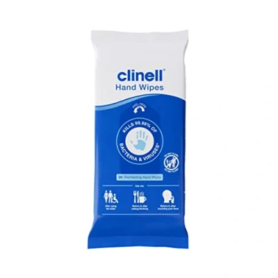 Image of Clinell Antimicrobial Hand Wipes for Cleaning &amp; Disinfecting Sanitising Wipes, Ideal Travel Dermatologically Tested, Kills 99.99% of Bacteria Viruses* 24 Packs 30