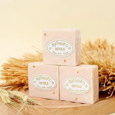 Image of 3 Pack Natural Rice Milk Soap,Thai Handmade Soap,Rice Lightening Soap With Extract,Deep Cleansing And Moisturising Skin Whitening For Face &amp; Body
