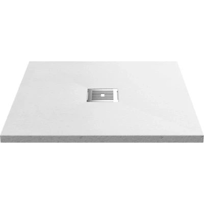Image of nuie NLT61010 Modern Bathroom Slimline Square Shower Tray Grill Not Included, 900mm x 900mm, Slate White