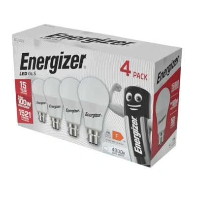 Image of Energizer 100W LED Bayonet Light Bulbs B22/BC 100 Watt Equivalent, 14W Energy Saving, 1521 Lumens, 4000K Cool White, Pack of 4